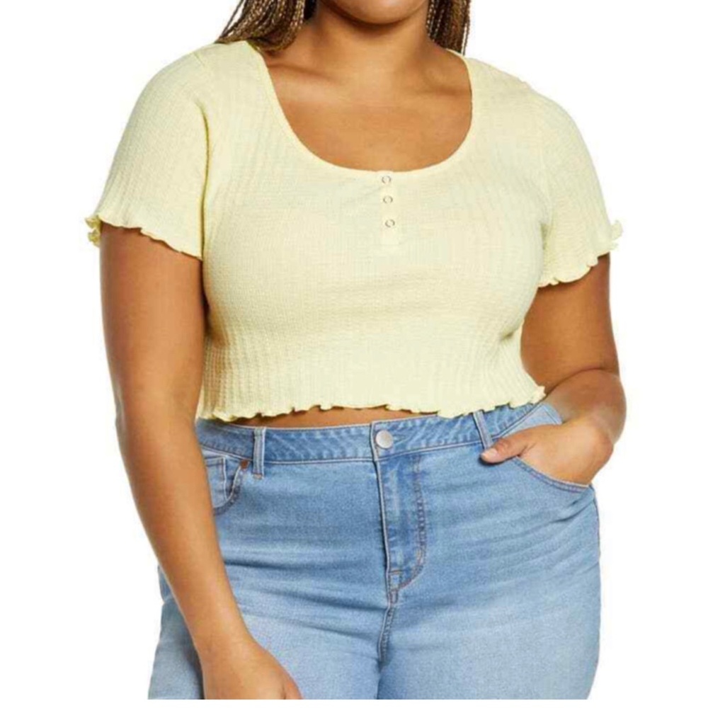 BP Yellow Lemonade Pointelle Rib Lettuce Crop Top (NWOT)